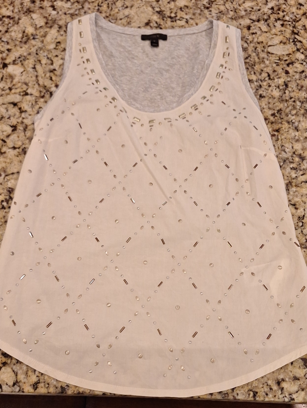 J. Crew - Cream/Gray Embellished Scoop Neck Tank Top - Medium